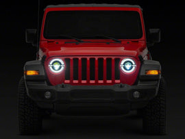 Raxiom 18-23 Jeep Wrangler JL Axial Series 9-In LED Angel Eye Headlights- Blk Housing (Clear Lens)