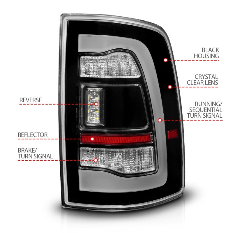 ANZO 09-18 Dodge Ram 1500 Sequential LED Taillights Black