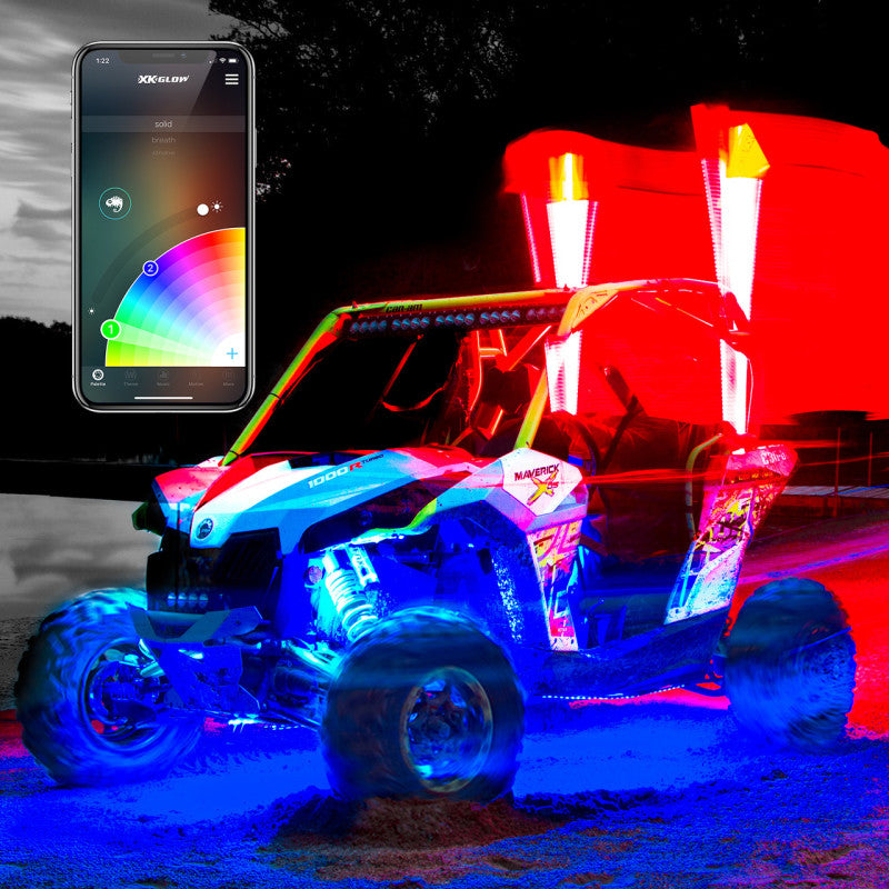 XK Glow XKchrome Advanced App Control LED Whip Light Kit for 4x4 Offroad UTV ATV 1x 48In 2nd Gen