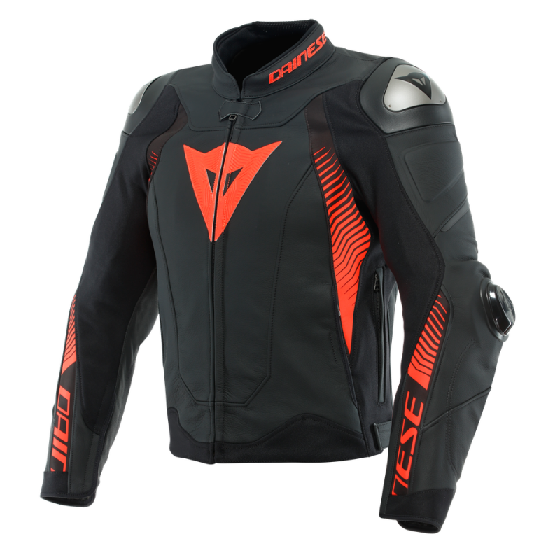 Dainese Super Speed 4 Leather Jacket Matte Black & Fluorescent Red Size - 50