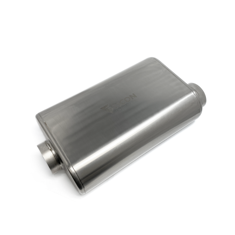 Ticon Industries 17in Overall Length 2.5in Thin Oval Titanium Muffler - 2.5in Center In/Offset Out