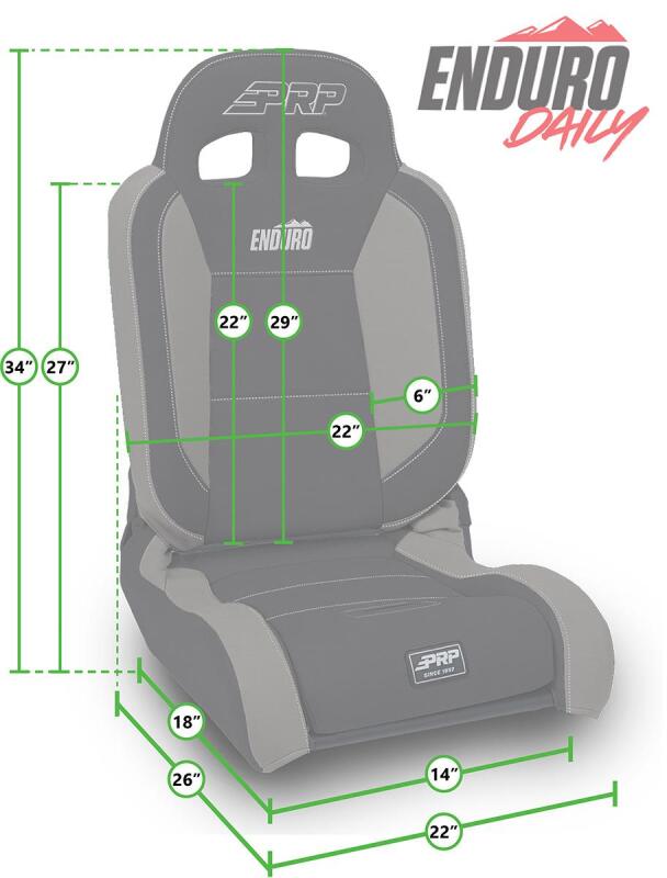 PRP EnduroDaily Reclining Suspension Seat - Black/Green Vinyl - Passenger