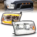 ANZO 09-18 Dodge Ram 1500/2500/3500 Full LED Proj Headlights w/Switchback Light Bar - Chrome