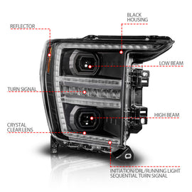 ANZO 21-23 Ford F150 LED Projector Headlight w/Switchback+Sequential - Black (Passenger Side Only)