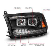 Load image into Gallery viewer, ANZO 09-18 Dodge Ram 1500/2500/3500 Proj HL Headlights Switchback + Sequential - Black Amber