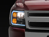 Raxiom 07-13 Chevrolet Silverado 1500 Axial Series Headlights w/ LED Bar- Blk Housing (Clear Lens)