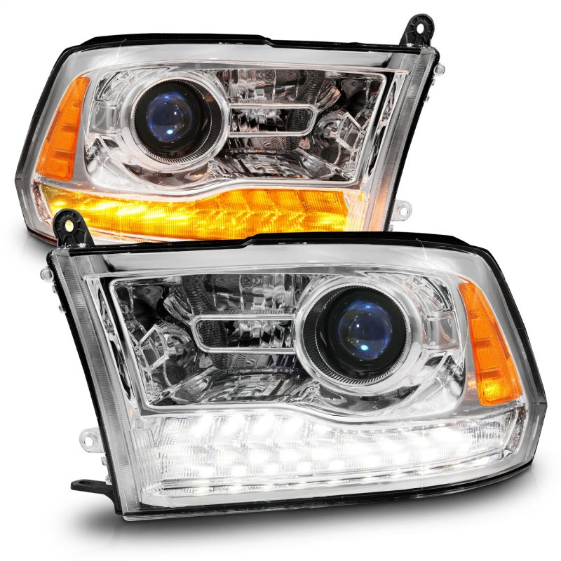 ANZO 09-18 Dodge Ram 1500/2500/3500 LED Plank Style Headlights Switchback + Sequential - Chrome