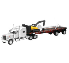 Load image into Gallery viewer, New Ray Tops Peterbilt 389 Sleeper Cab with Wind Turbine and Excavator/ Scale - 1:32
