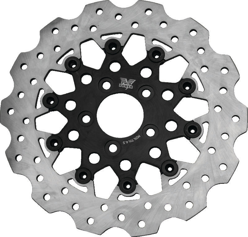 Twin Power 08-Up FLH FLT Rear 11.8 Scalloped Floating Rotor Black Mesh