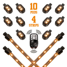 Load image into Gallery viewer, XK Glow Strips Single Color XKGLOW LED Accent Light Motorcycle Kit Amber - 10xPod + 4x8In