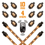 XK Glow Strips Single Color XKGLOW LED Accent Light Motorcycle Kit Amber - 10xPod + 4x8In