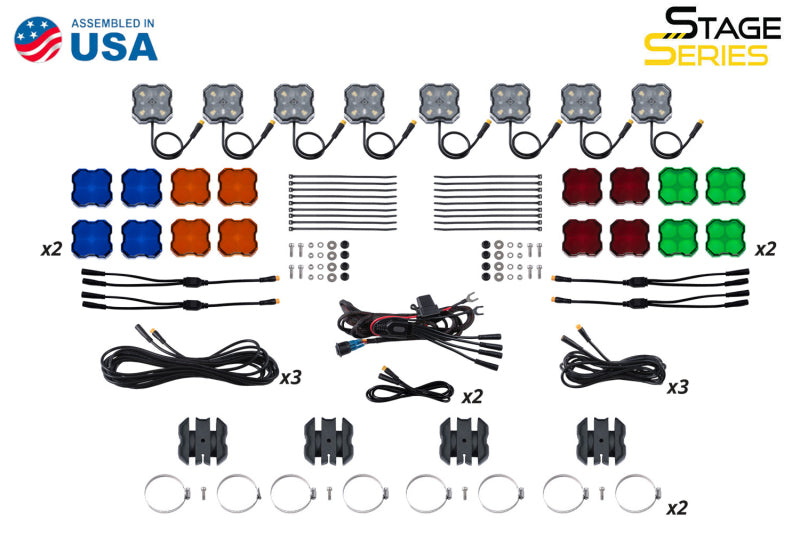 Diode Dynamics Stage Series SXS Rock Light Installer Kit - RGBW M8 (8-pack)