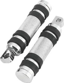 Bikers Choice Big Twin & XL Chrome Knurled Male Mount Footpegs W/Rubber Bands Pr.