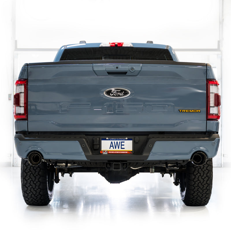 AWE Tuning 2021+ Ford F-150 Tremor (w/ Bumper Cutouts) 0FG Resonated Catback - Diamond Black Tips