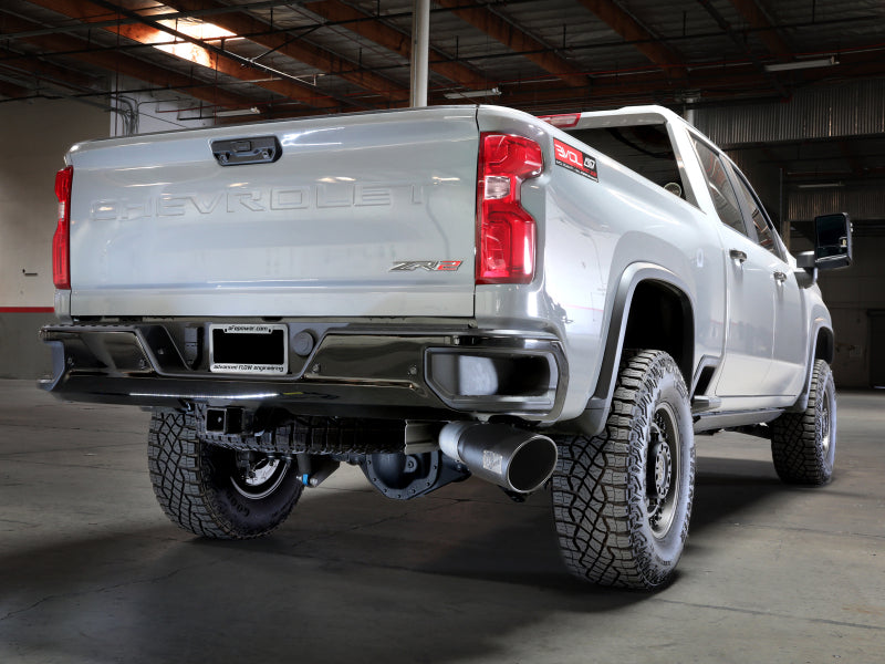 aFe Large Bore-HD 5in 409SS DPF-Back Exhaust System w/Blk Tip 24-25 GM Diesel Trucks V8-6.6L(td) L5P