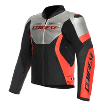 Load image into Gallery viewer, Dainese Racing 5 Leather Jacket Silver/Black/Red Fluorescent Size - 58