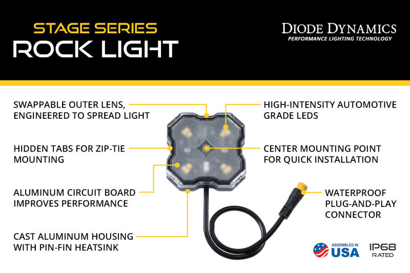 Diode Dynamics Stage Series SXS Rock Light Installer Kit - RGBW M8 w/Controller (4-pack)