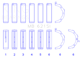 King Engine Bearings Ford 415 (Size +0.50mm) Main Bearing Set