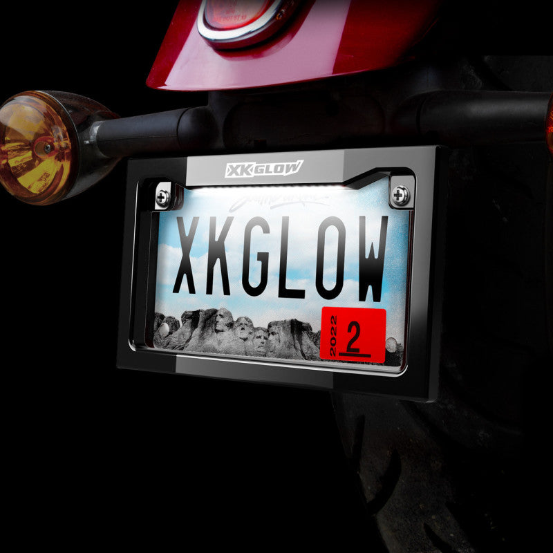 XK Glow Motorcycle License Plate Frame Light w/ White LED - Chrome