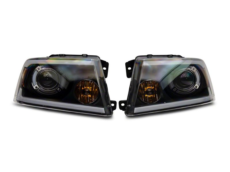 Raxiom 04-08 Ford F-150 Axial Series Projector Headlights w/ SEQL LED Bar- Blk Housing (Clear Lens)
