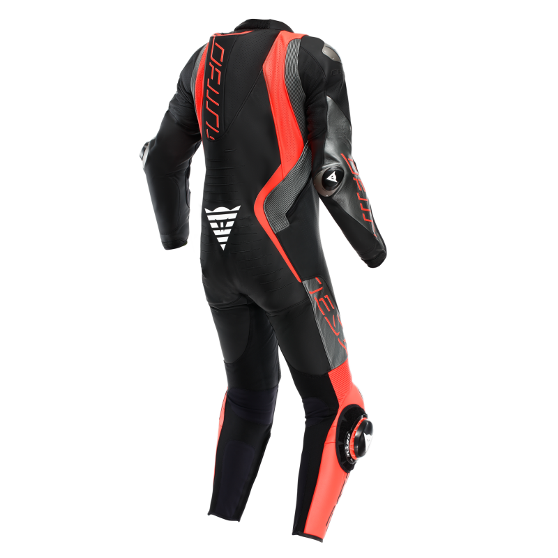 Dainese Audax D-Zip 1PC Perforated Leather Suit Black/Red Fluorescent/Anthracite Size - 60