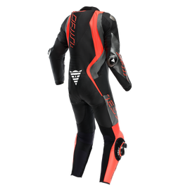 Dainese Audax D-Zip 1PC Perforated Leather Suit Black/Red Fluorescent/Anthracite Size - 54