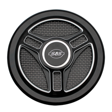 Load image into Gallery viewer, S&amp;S Cycle Stealth Applications Tri-Spoke Air Cleaner Cover w/ Machined Highlights - Gloss Black