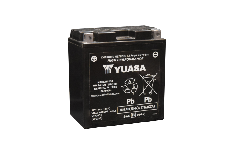 Yuasa YTX20CH Maintenance Free AGM 12-Volt Battery