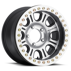 Raceline RT232 Monster 17x8.5in/6x139.7 BP/-25mm Offset/107.95mm Bore - Black & MACH. Beadlock Wheel