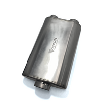 Load image into Gallery viewer, Ticon Industries 17in OAL 3in Thin Oval Matte Finish Titanium Muffler - 3in Center In/2.5in Dual Out