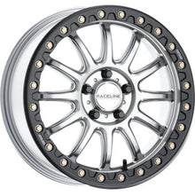 Load image into Gallery viewer, Raceline A14SB Alpha 17x7in/5x114.3 BP/40mm Offset/68mm Bore - Silver &amp; Blk Ring Beadlock Wheel