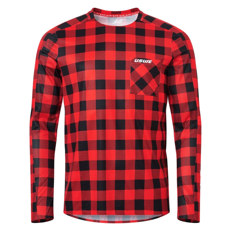 USWE Flannel Long Sleeve Lightweight Off-Road Jersey Flame Red - Large