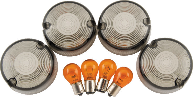 Bikers Choice 86-99 FXST 86-01 FXD FXR XL Smoked Turn Signal Lens & Amber Bulb Kit Repl H-D 69306-02