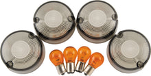 Load image into Gallery viewer, Bikers Choice 86-99 FXST 86-01 FXD FXR XL Smoked Turn Signal Lens &amp; Amber Bulb Kit Repl H-D 69306-02