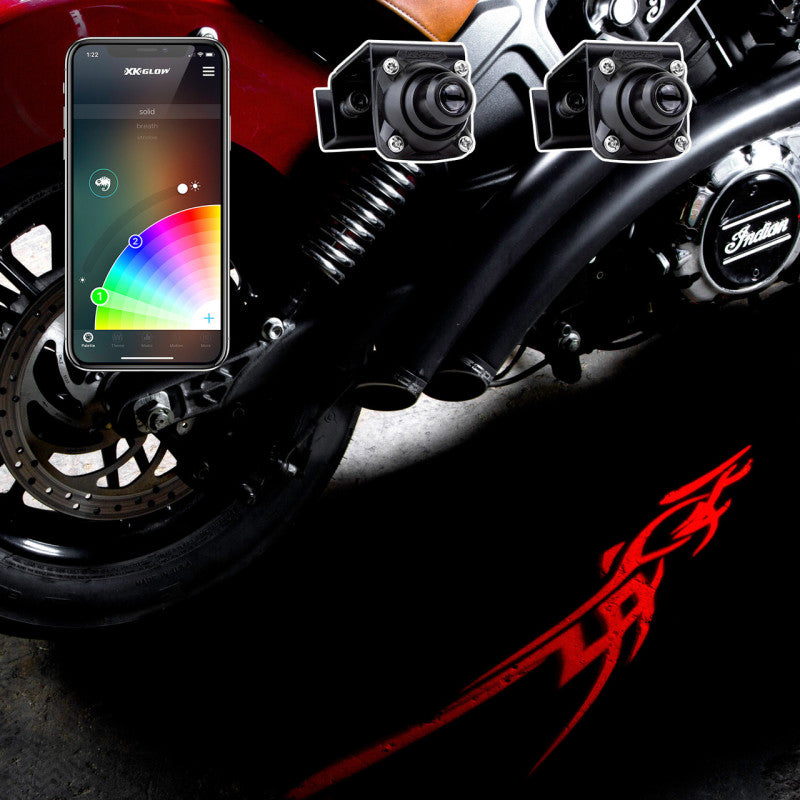 XK Glow Curb FX Bluetooth XKchrome App Waterproof LED Projector Welcome Light Tatoo Style 2pc