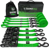 Rhino USA Heavy Duty Ratchet Tie-Down 4-Pack (Green) 1.6In X 8Ft