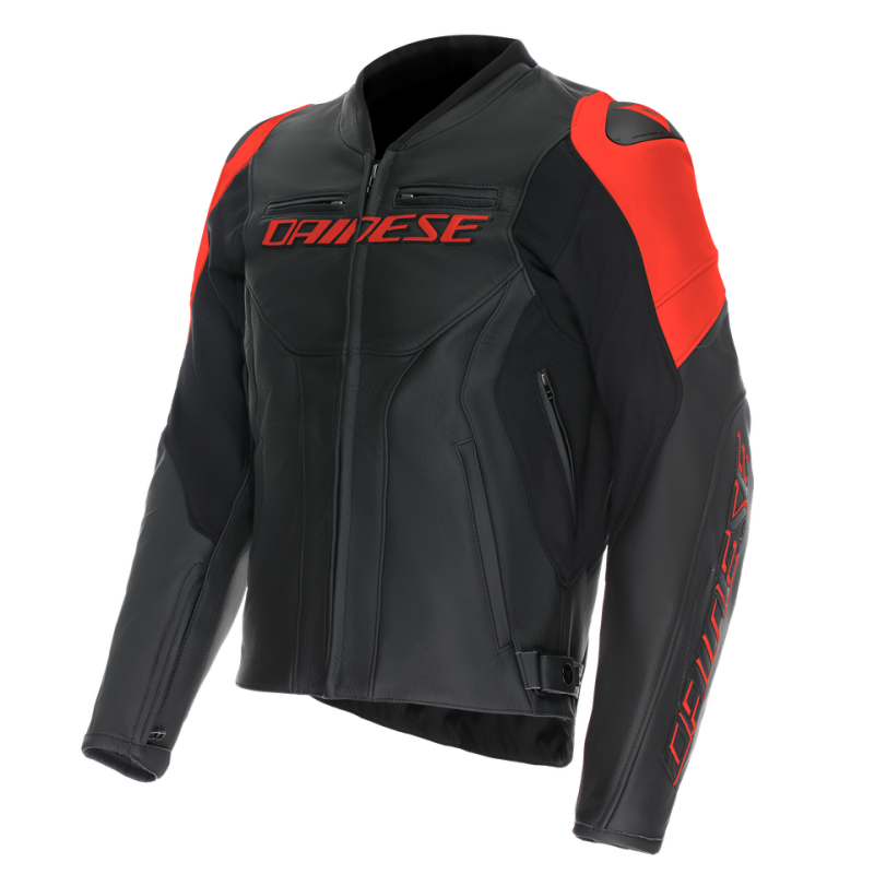 Dainese Racing 5 Leather Jacket Black/Black/Red Fluorescent Size - 46