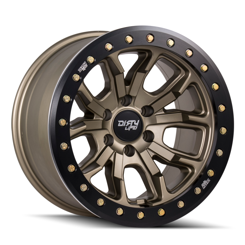 Dirty Life 9303 DT-1 17x9/8x165.1 BP/-12mm Offset/130.8mm Hub Satin Gold Wheel - Beadlock