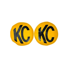 Load image into Gallery viewer, KC HiLiTES Retro 8in Round Yellow Vinyl Light Cover w/ Black KC Logo (Pair)