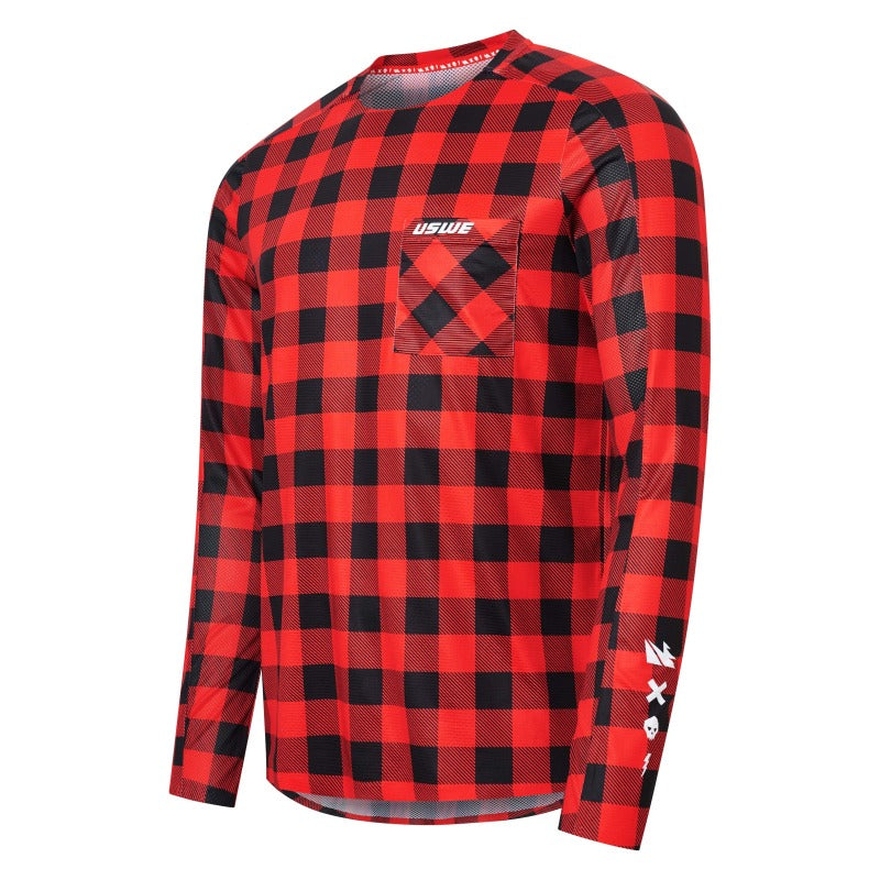 USWE Flannel Long Sleeve Lightweight Off-Road Jersey Flame Red - Large