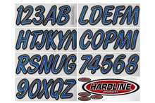 Load image into Gallery viewer, Hardline Boat Lettering Registration Kit 3 in. - 400 Blue/Black