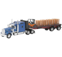 Load image into Gallery viewer, New Ray Toys Kenworth W900 with Flatbed, Pallets and Forklift/ Scale - 1:32