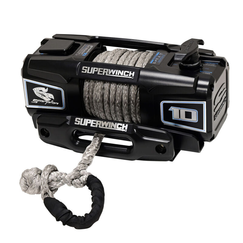Superwinch 10000 LBS 12V DC 3/8in x 54ft Synthetic Rope Scorpion 10000SR Winch - Black Powdercoat