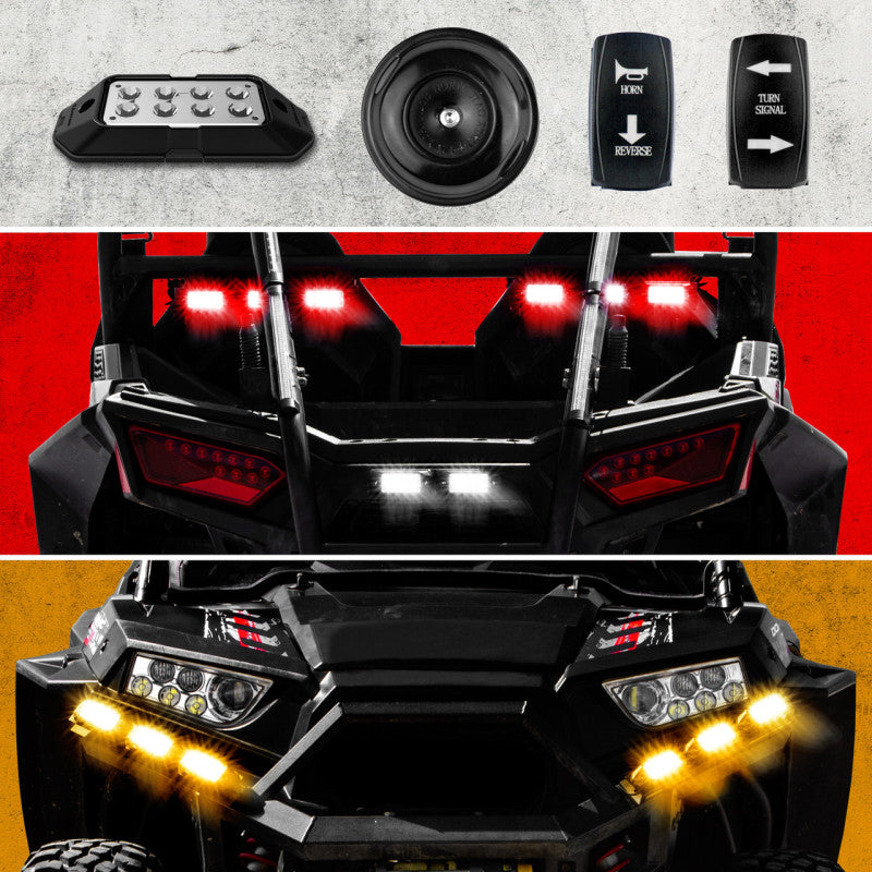 XK Glow ATV UTV Standard DOT Street Legal Conversion Signal/Horn Kit  - 2 White 2 Red 2 Amber Pods