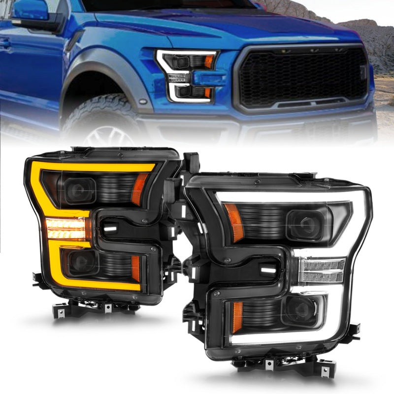 ANZO 15-17 Ford F-150 Black LED Projector Plank Style DRL w/Initiation Light Halogen Models