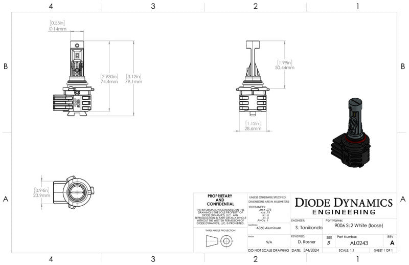 Diode Dynamics 9006/9012 Yellow SL2 LED Bulb (one)