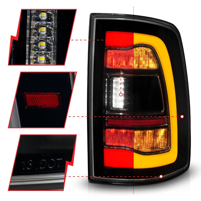 ANZO 09-18 Dodge Ram 1500 Sequential LED Taillights Smoke Black w/Switchback Amber Signal