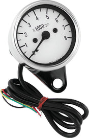 Bikers Choice 2.5 Inch Chrome Mini Tach Universal White Face 8000 RPM