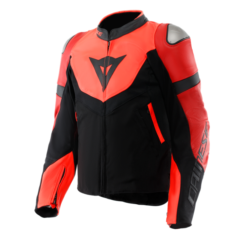 Dainese Iperattiva Leather-Tex Jacket Red Fluorescent/Black Size - 46
