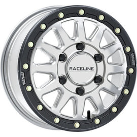 Raceline A14BG Alpha 15x6.5in/6x139.7 BP/74mm Offset/78.1mm Bore - Silver & Blk Ring Beadlock Wheel